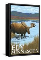 Ely, Minnesota - Moose and Lake-Lantern Press-Framed Stretched Canvas