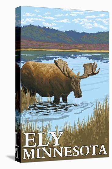 Ely, Minnesota - Moose and Lake-Lantern Press-Stretched Canvas