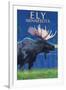 Ely, Minnesota - Moose at Night-Lantern Press-Framed Art Print