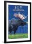 Ely, Minnesota - Moose at Night-Lantern Press-Framed Art Print