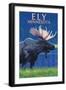 Ely, Minnesota - Moose at Night-Lantern Press-Framed Art Print