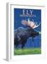 Ely, Minnesota - Moose at Night-Lantern Press-Framed Art Print