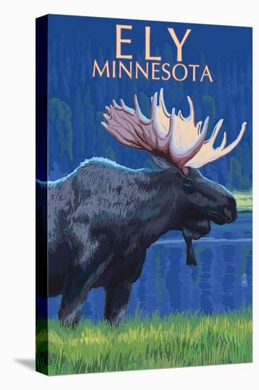 Ely, Minnesota - Moose at Night-Lantern Press-Stretched Canvas