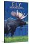 Ely, Minnesota - Moose at Night-Lantern Press-Stretched Canvas