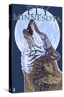 Ely, Minnesota - Wolf Howling-Lantern Press-Stretched Canvas