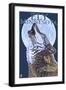 Ely, Minnesota - Wolf Howling-Lantern Press-Framed Art Print