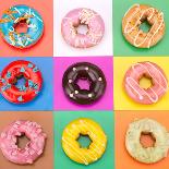 Delicious Donuts Isolated on Colorful Background-EM Arts-Stretched Canvas