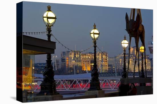 Embankment with Dali Sculpture at Dusk, London, England, United Kingdom-Charles Bowman-Stretched Canvas