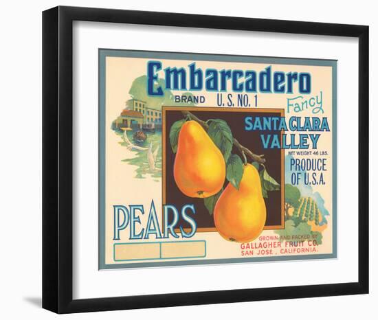 Embarcadero Brand Fancy Pears, Santa Clara Valley, U.S. No. 1-null-Framed Art Print