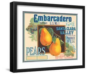 Embarcadero Brand Fancy Pears, Santa Clara Valley, U.S. No. 1-null-Framed Art Print