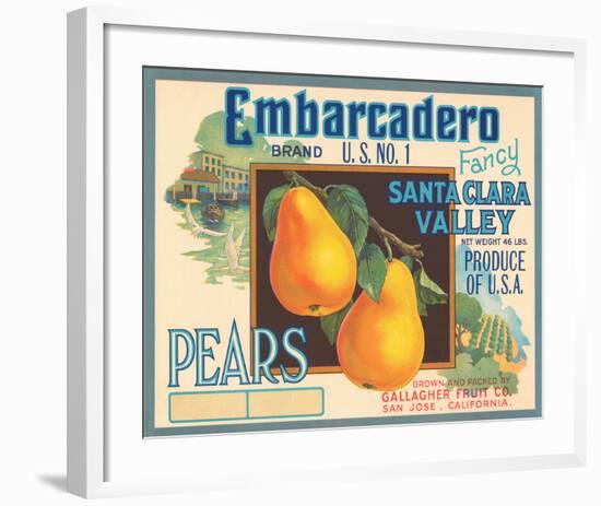 Embarcadero Brand Fancy Pears, Santa Clara Valley, U.S. No. 1-null-Framed Art Print