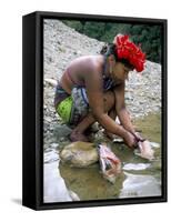 Embera Indian Cleaning Fish, Soberania Forest National Park, Panama, Central America-Sergio Pitamitz-Framed Stretched Canvas