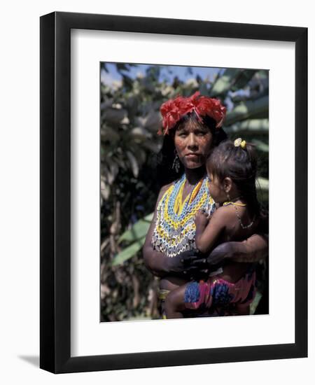 Embera Mother and Child, Hands Black from Body Dye, Embera Indian Village, Gatun Lake, Panama-Cindy Miller Hopkins-Framed Premium Photographic Print