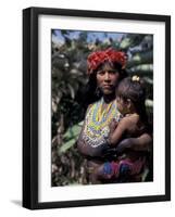 Embera Mother and Child, Hands Black from Body Dye, Embera Indian Village, Gatun Lake, Panama-Cindy Miller Hopkins-Framed Photographic Print