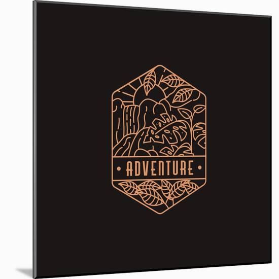 Emblem Forest and Waterfall Adventure Illustration Vector Template with Line Art Style on Black Bac-DOMSTOCK-Mounted Photographic Print