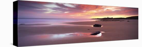 Embleton Bay at Sunrise, Dunstanburgh Castle in the Distance, Near Alwick, Northumberland, England-Lee Frost-Stretched Canvas