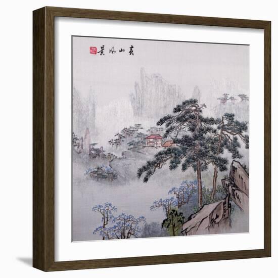 Embroidered and Painted Chinese Landscape 20th Century-null-Framed Giclee Print