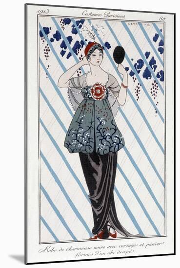 Embroidered Black Charmeuse Dress - Illustration by George Barbier (1882-1932) in “” Journal Des Da-Georges Barbier-Mounted Giclee Print