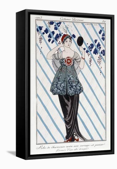 Embroidered Black Charmeuse Dress - Illustration by George Barbier (1882-1932) in “” Journal Des Da-Georges Barbier-Framed Stretched Canvas