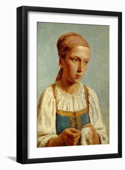 Embroidery Country Girl, 1843-Alexei Gavrilovich Venetsianov-Framed Giclee Print