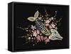 Embroidery Fish Bone and Blossoming Cherryflowers, Gothic Art Background. Embroidery Skeleton of Fi-matrioshka-Framed Stretched Canvas