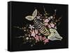 Embroidery Fish Bone and Blossoming Cherryflowers, Gothic Art Background. Embroidery Skeleton of Fi-matrioshka-Framed Stretched Canvas