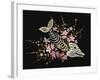 Embroidery Fish Bone and Blossoming Cherryflowers, Gothic Art Background. Embroidery Skeleton of Fi-matrioshka-Framed Art Print