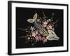 Embroidery Fish Bone and Blossoming Cherryflowers, Gothic Art Background. Embroidery Skeleton of Fi-matrioshka-Framed Art Print