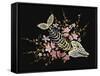 Embroidery Fish Bone and Blossoming Cherryflowers, Gothic Art Background. Embroidery Skeleton of Fi-matrioshka-Framed Stretched Canvas