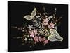 Embroidery Fish Bone and Blossoming Cherryflowers, Gothic Art Background. Embroidery Skeleton of Fi-matrioshka-Stretched Canvas