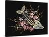 Embroidery Fish Bone and Blossoming Cherryflowers, Gothic Art Background. Embroidery Skeleton of Fi-matrioshka-Stretched Canvas