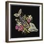 Embroidery Fish Bone and Flowers Gothic Art Background. Embroidery Summer Flowers and Skeleton of F-matrioshka-Framed Premium Giclee Print