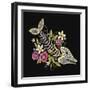 Embroidery Fish Bone and Flowers Gothic Art Background. Embroidery Summer Flowers and Skeleton of F-matrioshka-Framed Art Print