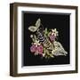 Embroidery Fish Bone and Flowers Gothic Art Background. Embroidery Summer Flowers and Skeleton of F-matrioshka-Framed Art Print