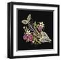 Embroidery Fish Bone and Flowers Gothic Art Background. Embroidery Summer Flowers and Skeleton of F-matrioshka-Framed Art Print