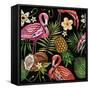 Embroidery Flamingo Palm Tree Leaves Pineapple Coconut Tropical Seamless Pattern. Fashionable Embro-matrioshka-Framed Stretched Canvas