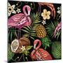 Embroidery Flamingo Palm Tree Leaves Pineapple Coconut Tropical Seamless Pattern. Fashionable Embro-matrioshka-Mounted Art Print