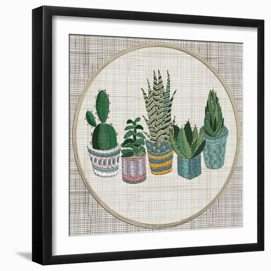 Embroidery Succulents, Cactus and Pots. Cactus Wall Art Embroidery Home Decor Cacti Succulents.-ImHope-Framed Art Print