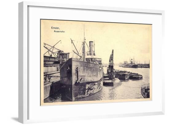 Emden, Blick Auf Den Außenhafen, Dampfer, Boote--Framed Giclee Print