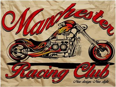 Illustration Sketch Motorcycle with T Shirt Prints Vector Graphic