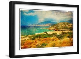 Emerald Bay - Artwork In Retro Painting Style-Maugli-l-Framed Art Print