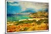 Emerald Bay - Artwork In Retro Painting Style-Maugli-l-Mounted Art Print