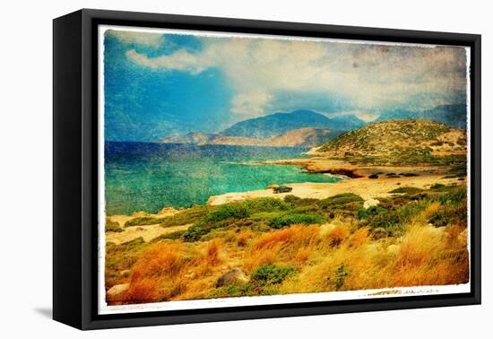 Emerald Bay - Artwork In Retro Painting Style-Maugli-l-Framed Stretched Canvas