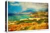 Emerald Bay - Artwork In Retro Painting Style-Maugli-l-Stretched Canvas