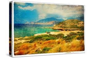 Emerald Bay - Artwork In Retro Painting Style-Maugli-l-Stretched Canvas