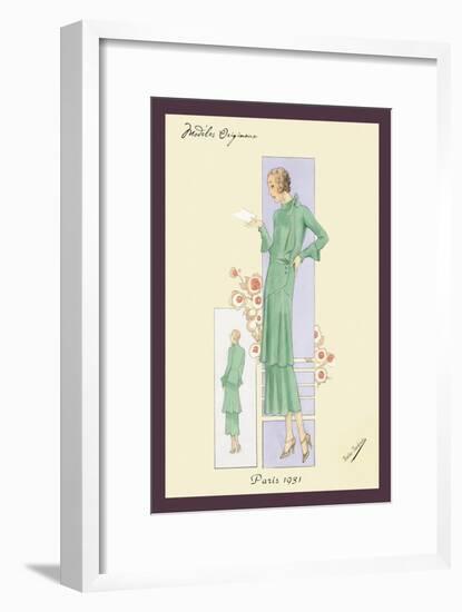 Emerald Dress for a Sunday Brunch-null-Framed Art Print