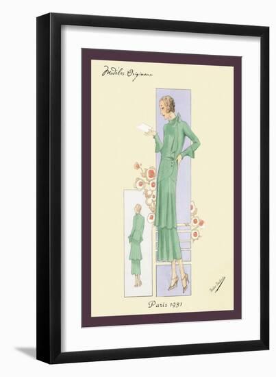 Emerald Dress for a Sunday Brunch-null-Framed Art Print