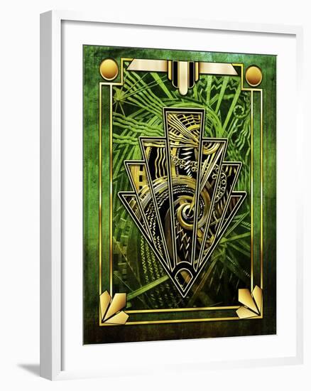 Emerald Green Chevron-Art Deco Designs-Framed Giclee Print