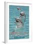 Emerald Isle, North Carolina - Dolphins Swimming-Lantern Press-Framed Art Print