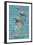 Emerald Isle, North Carolina - Dolphins Swimming-Lantern Press-Framed Art Print